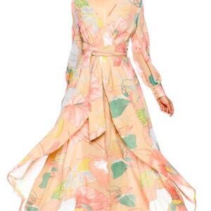Xtaren Peach Floral Wrap Maxi Dress